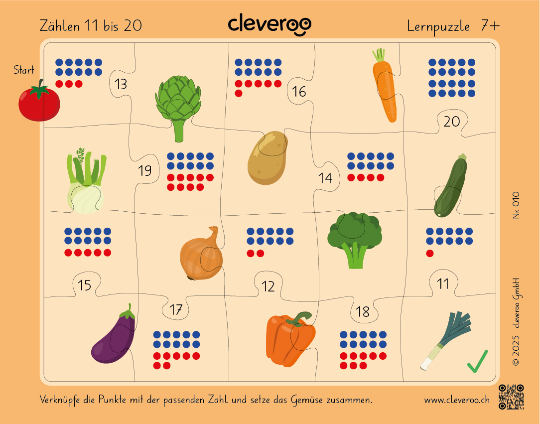 Lernpuzzle 10: "Zählen 11 bis 20"
