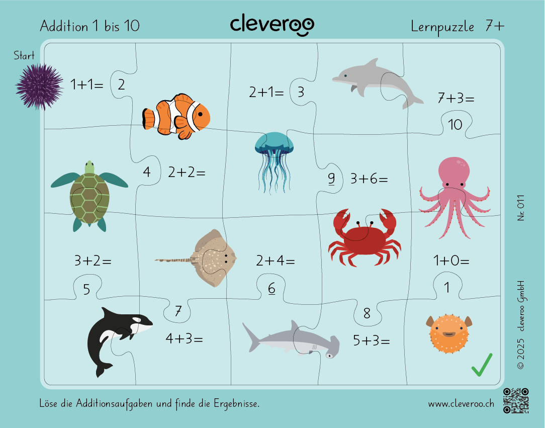 Lernpuzzle 11: "Addition 1 bis 10"