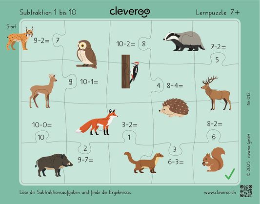 Lernpuzzle 12: "Subtraktion 1 bis 10"