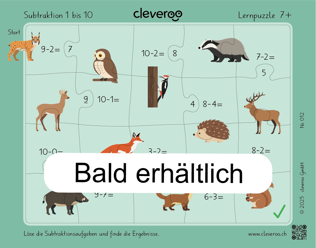 Lernpuzzle 12: "Subtraktion 1 bis 10"