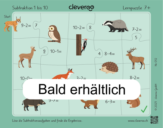 Lernpuzzle 12: "Subtraktion 1 bis 10"